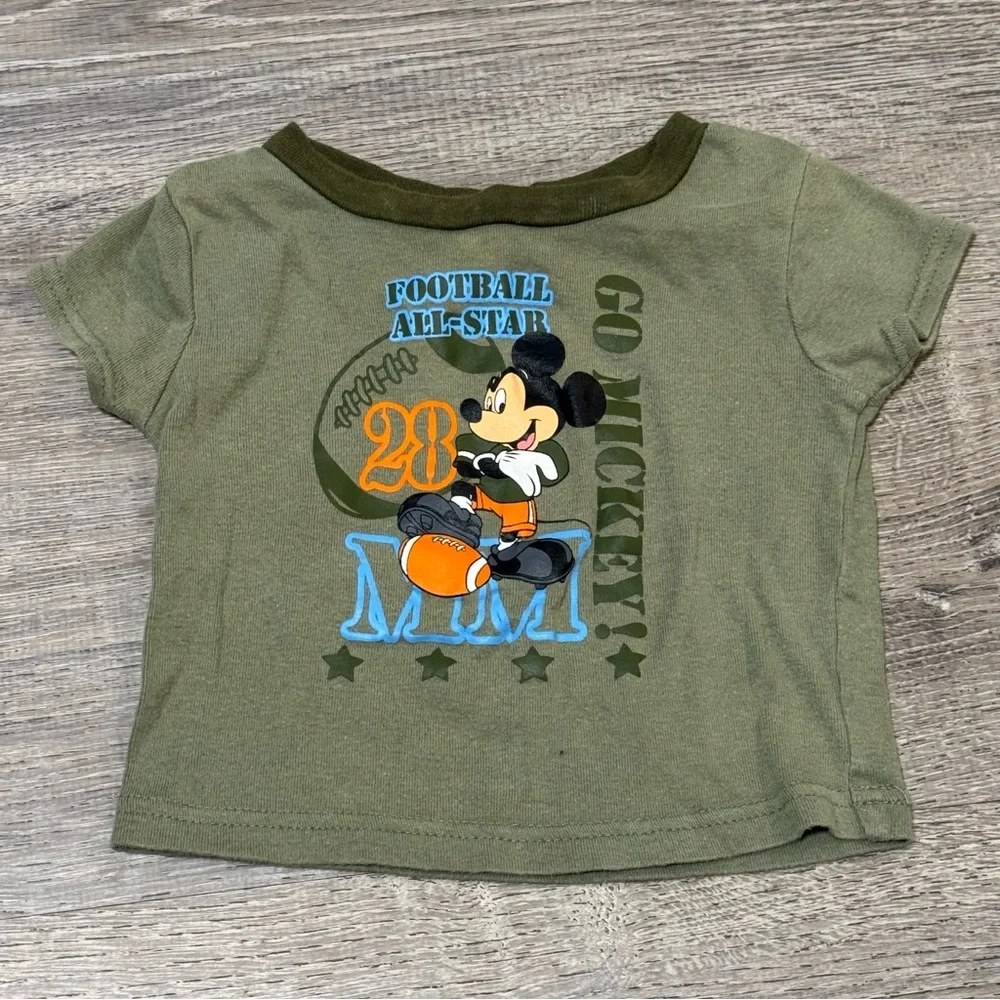 Vintage Mickey Mouse All star football green shirt tee Top 24m athletic - Picture 2 of 7
